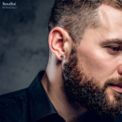 Traveller Earrings - Men - Made in Germany - Carbon & Stainless steel - Round  6mm - Sustainable - 171020