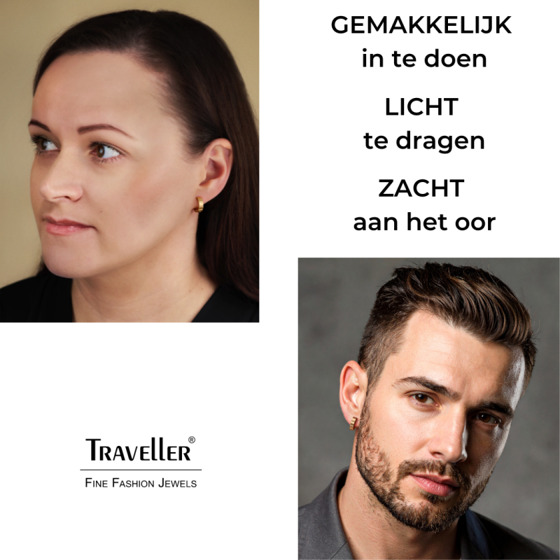 Traveller Oorringen - Unisex - Verguld - Mat - Edelstaal - 14 x 4 mm