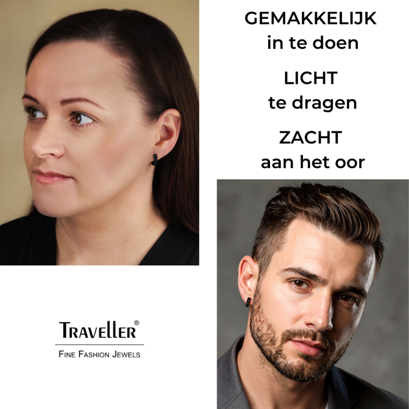 Traveller Oorringen - Unisex - Zwart - Mat - Edelstaal - 14 x 4 mm