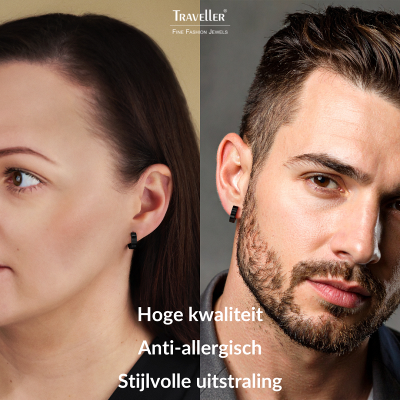 Traveller Oorringen - Unisex - Zwart - Mat - Edelstaal - 14 x 4 mm