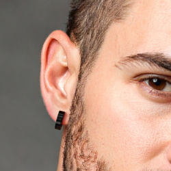 Traveller Hoop Earrings - Unisex - Black - Matt - Stainless Steel - 14 x 4 mm