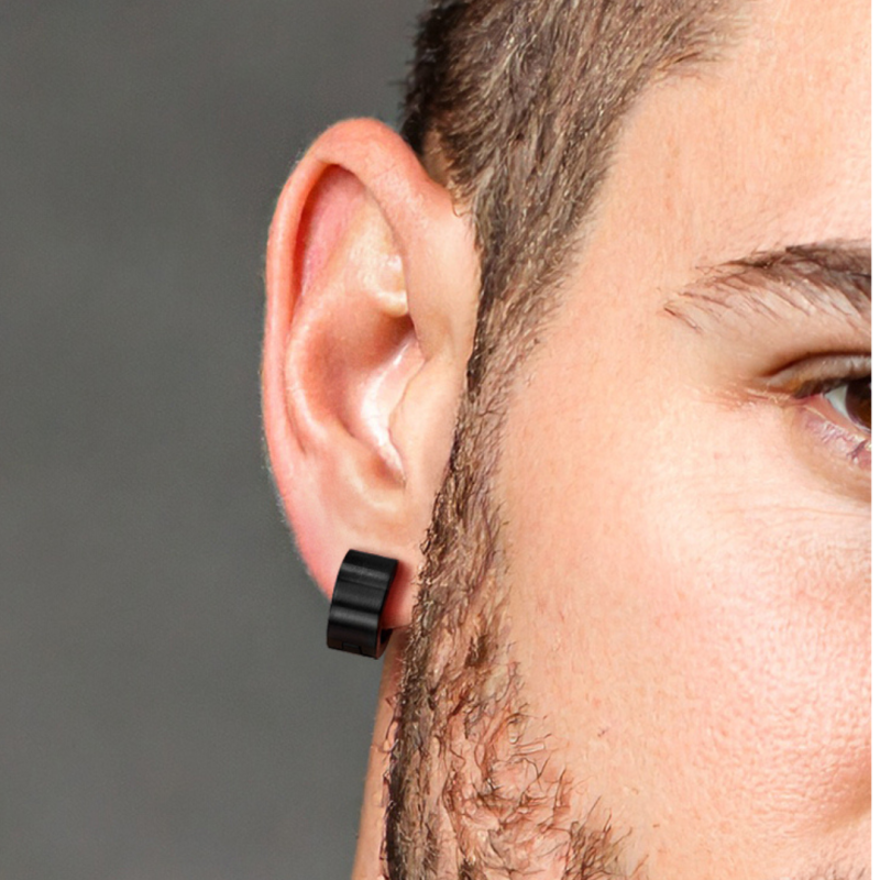 Traveller Hoops - Unisex - Zwart - Mat - Edelstaal - 14 x 7 mm