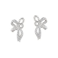 Grossé Earrings - Cinta - Silver Coloured - Crystals - Platinum Plated - 24x14 mm - Bow
