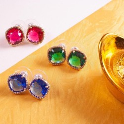 Grossé Stud Earrings - Dazzle - Gold Plated - Crystal - Emerald Green - 14x14mm