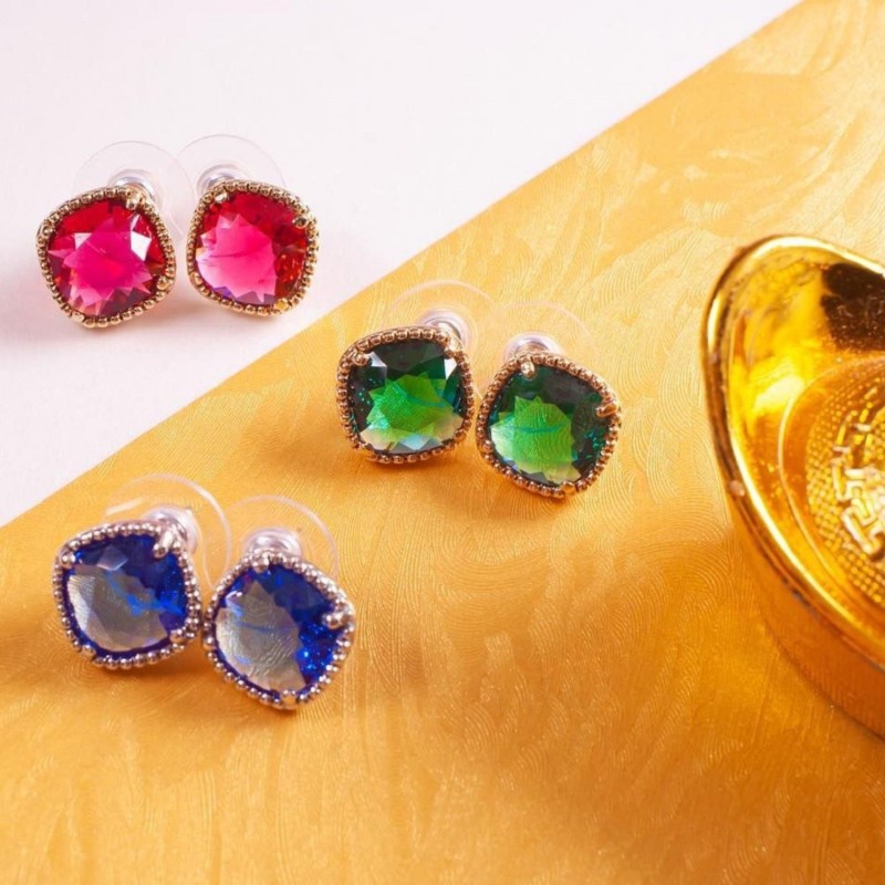 Grossé Stud Earrings - Dazzle - Gold Plated - Crystal - Emerald Green - 14x14mm