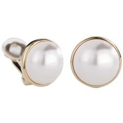 Traveller Clip Oorbellen - Parels - 16 mm - Wit - Goudkleurig - 22kt Verguld