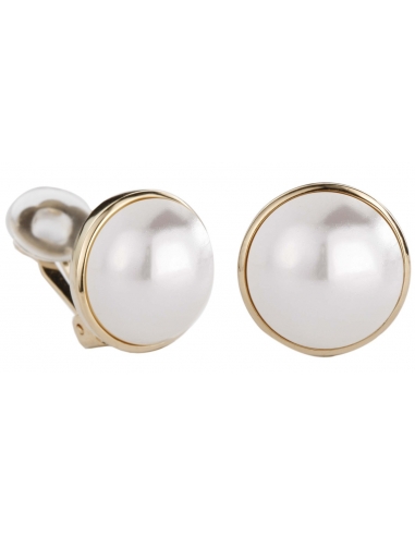 Traveller Clip Earrings 22ct Gold plated 16mm pearl white - 113373