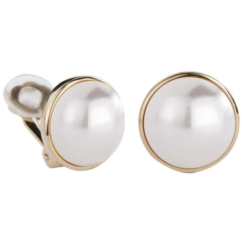 Traveller Clip-on Earrings - Pearls - 16 mm - White - Gold Coloured - 22kt Gold Plated - 113373