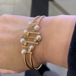 Grossé Bangle - Pearl Light - Gold Plated - Crystals - Pearls - 60x50 mm