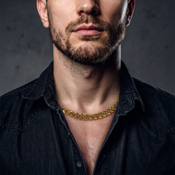 Traveller Necklace - Men - Stainless Steel - Gold Plated - Link Chain - 50 x 1,10 cm