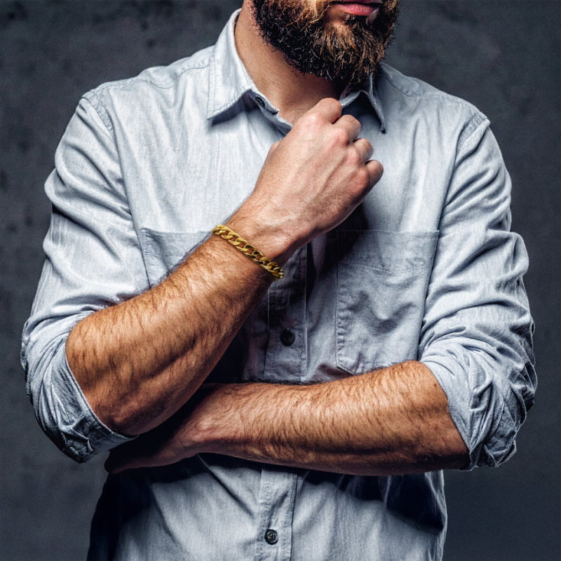 Traveller Bracelet - Men - Stainless Steel - Gold Plated - Link Bracelet - 21x1,10 cm