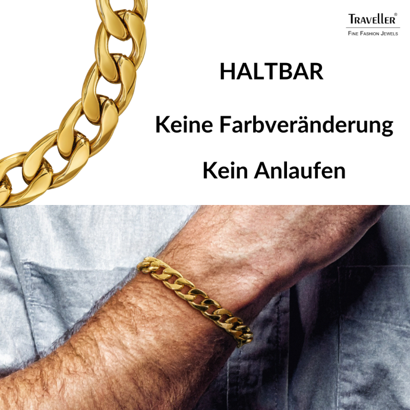 Traveller Armband - Herren - Edelstahl - Vergoldet - Glieder Armband - 21 x 1,10 cm