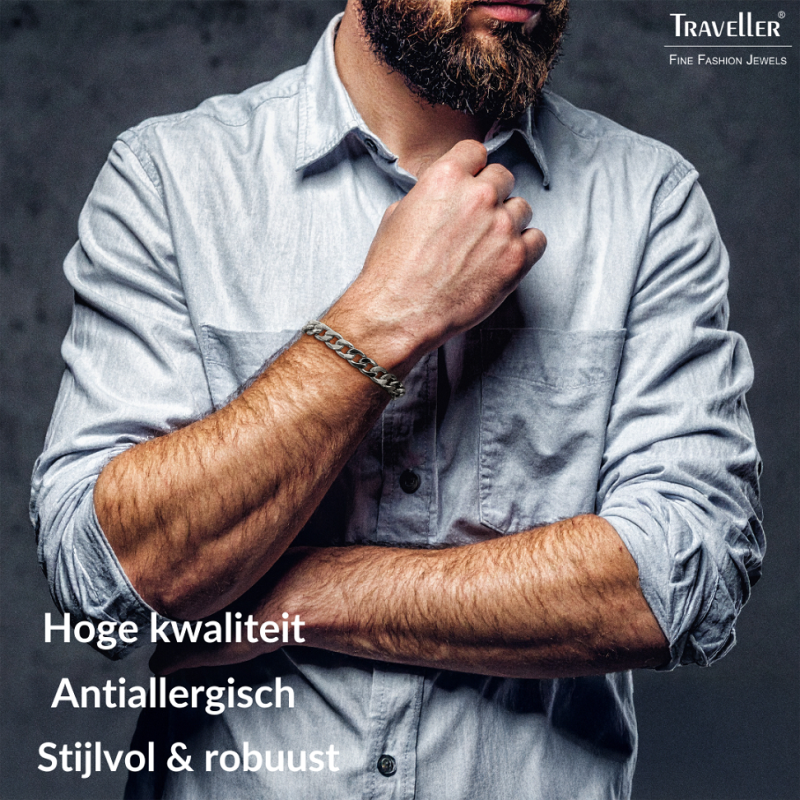 Traveller Armband Heren - Edelstaal - Zilverkleurig - Schakelarmband - 21x1,10 cm