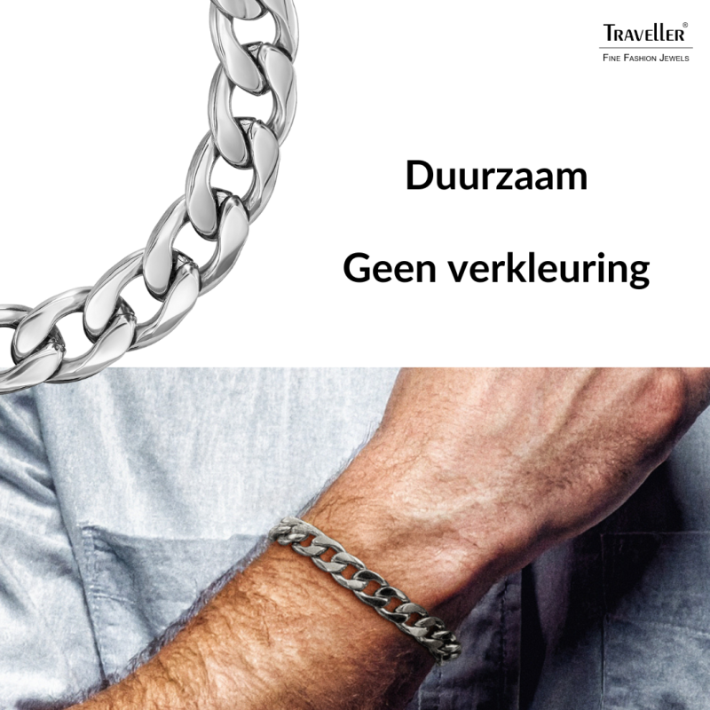 Traveller Armband Heren - Edelstaal - Zilverkleurig - Schakelarmband - 21x1,10 cm