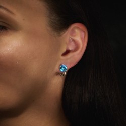 Traveller clip-on Earrings - Silver Coloured - Crystals - Blue Aquamarine - Platinum Plated - 10mm - 157511
