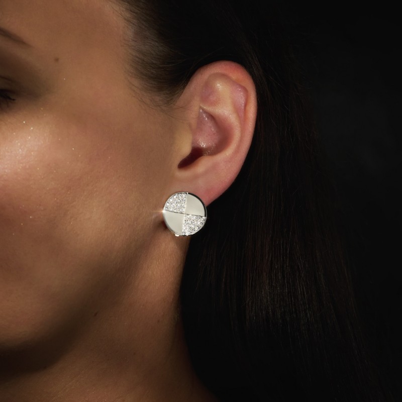 Traveller Clip-on Earrings - Silver Coloured - Crystals - Round - Platinum Plated - 17 mm