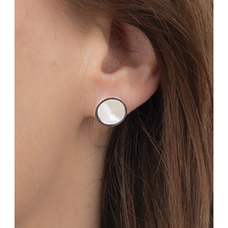 Traveller Ohrstecker - Edelstahl - Silberfarben - Perlmutt - Ø 12 mm