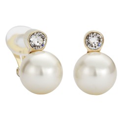 Traveller Clip-on Earrings - Pearls - 12 mm - Cream - Preciosa Crystals - 22ct Gold plated - 15x12 mm