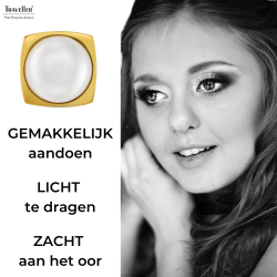 Traveller Clip Oorbellen - Verguld - Halve Parels - 16mm - Wit - 18x18mm