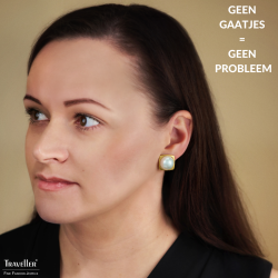 Traveller Clip Oorbellen - Verguld - Halve Parels - 16mm - Wit - 18x18mm