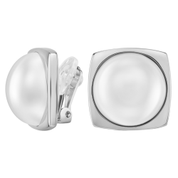 Traveller Clip-on Earrings - Silver Coloured - Half Pearls - 16mm - White - Platinum Plated - 18x18mm - 114355