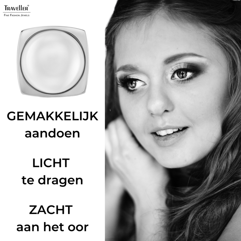 Traveller Clip Oorbellen - Zilverkleurig - Halve Parels - 16mm - Wit - Geplatineerd - 18x18mm - 114355