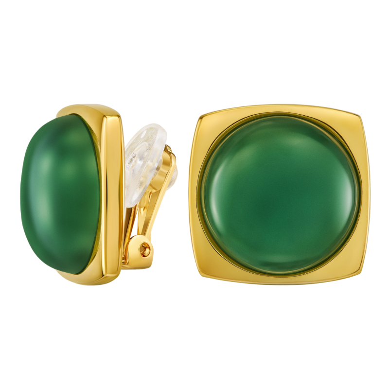 Traveller Clip Oorbellen - Verguld - Aventurijn Edelsteen -16mm - Groen - 18x18mm - 114356