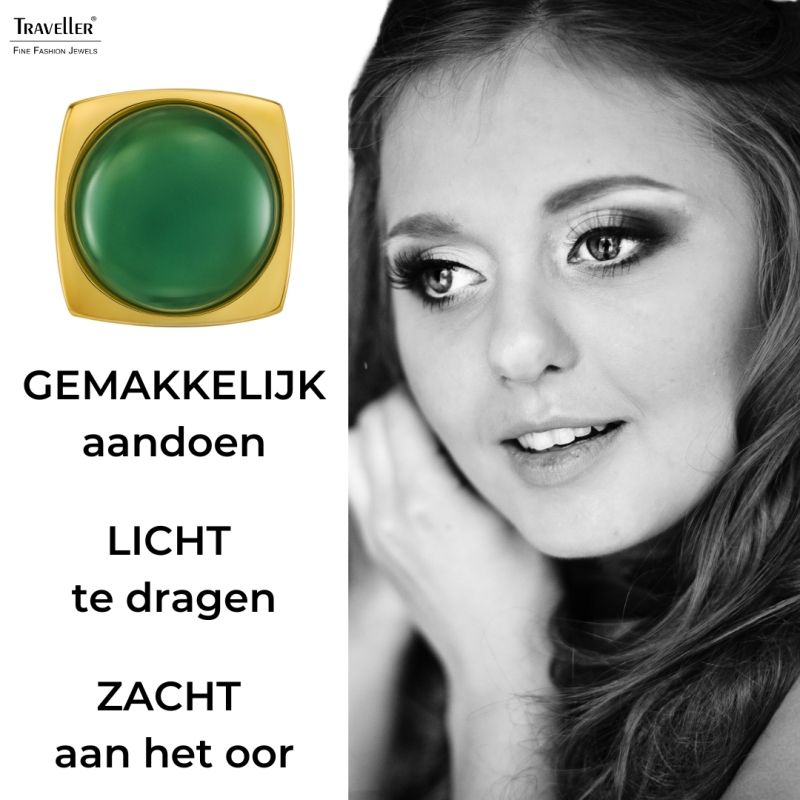 Traveller Clip Oorbellen - Verguld - Aventurijn Edelsteen -16mm - Groen - 18x18mm