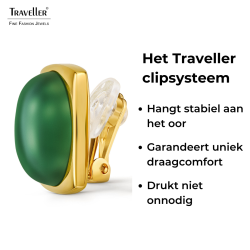 Traveller Clip Oorbellen - Verguld - Aventurijn Edelsteen -16mm - Groen - 18x18mm - 114356