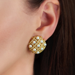 Traveller Statement Oorbellen - Verguld - Parels - 4mm - Wit - Kristallen - 22x22mm