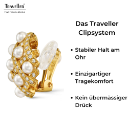Traveller Ohrclips - Vergoldet - Perle - 4mm - Weiß - Kristalle - 22x22mm - 114357