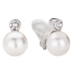 Traveller Clip-on Earring - Pearls - 12 mm - White - Preciosa Crystals - Platinum plated - 15x12 mm - 113487