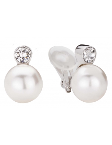 Traveller Clip-on Earring - Pearls - 12 mm - White - Preciosa Crystals - Platinum plated - 15x12 mm - 113487