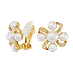 Traveller Clip-on Earrings - Gold Plated - Pearls - 8 & 6 mm - White - Crystals - 20x20mm - 114359