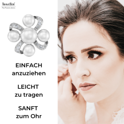 Traveller Ohrclips - Silberfarben - Perle - 8&6mm - Weiß - Kristalle - Platiniert - 20x20mm