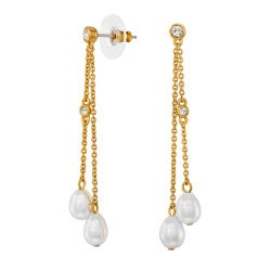 Traveller Oorhangers - Verguld - Barokparels - 8x6mm - Wit - Kristal - 55x6mm