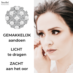 Traveller Clip Oorbellen - Zilverkleurig - Parels - 4mm - Wit - Kristallen - Geplatineerd - 22x22mm