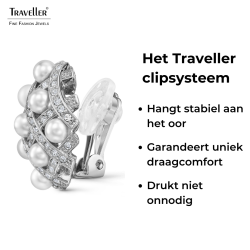 Traveller Clip Oorbellen - Zilverkleurig - Parels - 4mm - Wit - Kristallen - Geplatineerd - 22x22mm