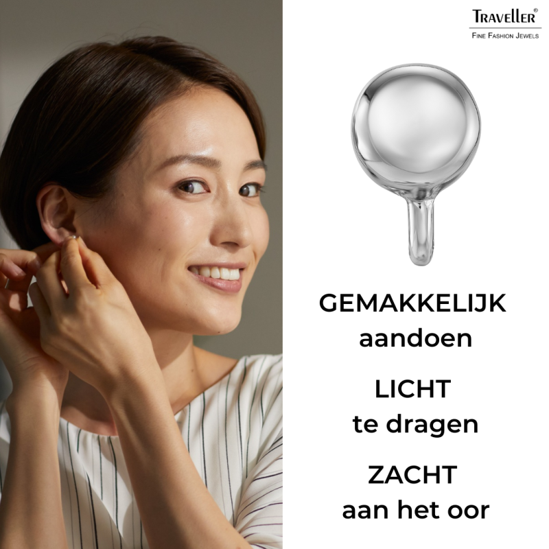 Traveller Clip Oorbellen - Zilverkleurig - Knopje - Geplatineerd - 7 mm