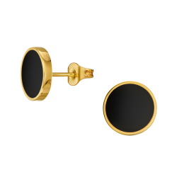 Traveller Stud Earrings - Stainless Steel - Gold Plated - Black PVD - Round - 8mm - 181319