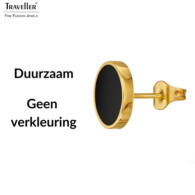 Traveller Oorstekers - Edelstaal - Verguld - Zwart PVD - Rond - 8mm