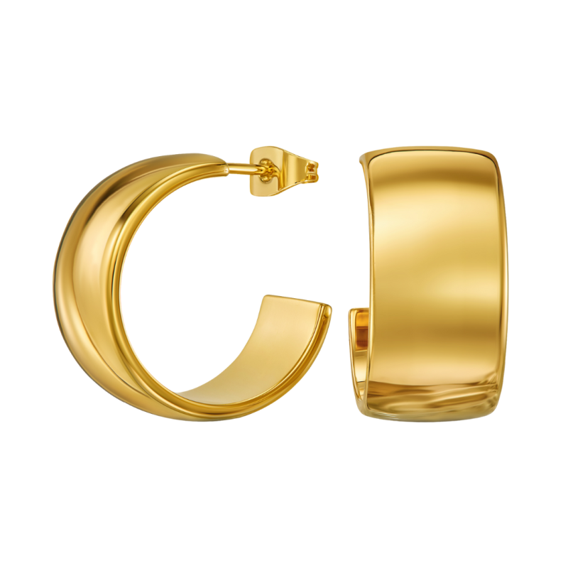 Traveller Hoop Earrings - Stainless Steel - Gold Plated - 3/4 Hoop - 22x11mm - 181320
