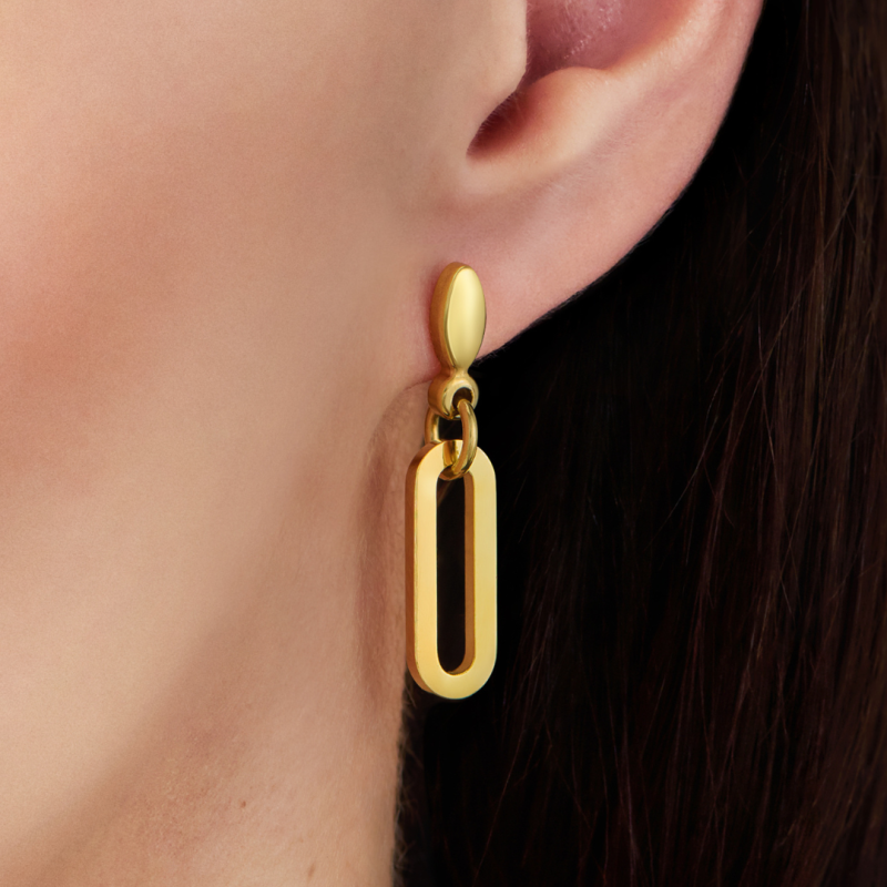 Traveller Drop Earrings - Stainless Steel - Gold Plated - Oval Links - 20x7 mm - 181324