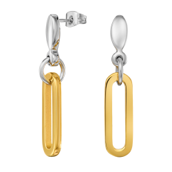 Traveller Drop Earrings - Stainless Steel - Bicolor - Silver Coloured & Gold Plated - Ovale Links - 20x7 mm