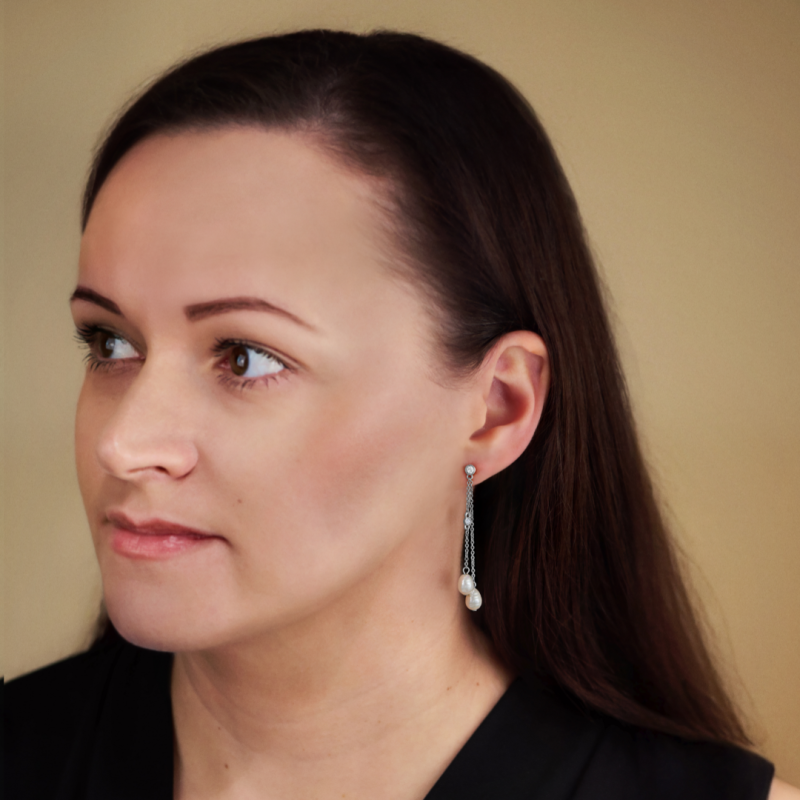 Traveller Ohrhänger - Silberfarben - Barock Perle - 8x6mm - Weiß - Kristalle - Platiniert - 55x6mm - 114362