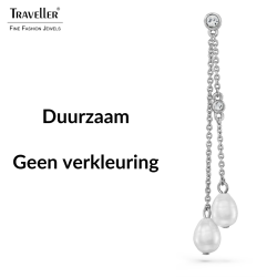 Traveller Oorhangers - Zilverkleurig - Barokparels - 8x6mm - Wit - Kristal - Geplatineerd - 55x6mm - 114362