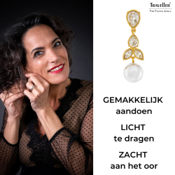 Traveller Clip Oorbellen - Hangers - Verguld - Parels - 10mm - Wit - Kristallen - 35x10mm