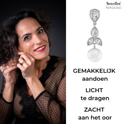 Traveller Clip Oorbellen - Hangers - Zilverkleurig - Parels - 10mm - Wit - Kristallen - Geplatineerd - 35x10mm