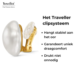 Traveller Clip Oorbellen - Verguld - Barok Parel - 16mm - Wit - Vierkant - 114365