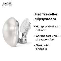 Traveller Clip Oorbellen - Zilverkleurig - Barok Parel - 16mm - Wit - Vierkant - Geplatineerd